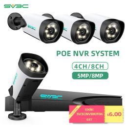 System SV3C 4K Security Camera System 4/8 Pcs Wired 5MP 8MP Outdoor PoE IP Camera With Person Detection NVR Kit 24h Recording CCTV