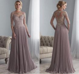 Modest Applique Lace Evening Dresses Sheer Neckline Half Sleeves Mother of the Bride Groom Dresses Chiffon Arabic Formal Party Gow6140944