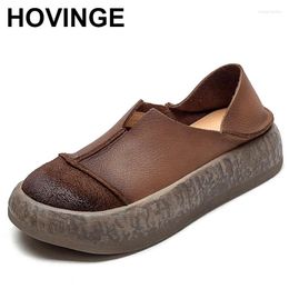 Casual Shoes Genuine Leather Flats Platform 2024 Autumn Retro Loafers Round Toe Soft Sole Slip-on