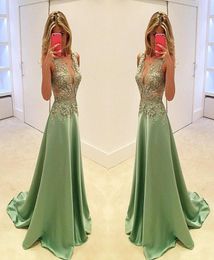 Exquisite Lace Appliques Long Evening Dresses V Neck Sleeveless A Line Floor Length Formal Party Plus Size Weddings Guest Dress Ne4062265