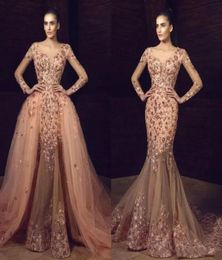 Vintage Mermaid Evening Dresses with Overskirt Long Sleeves Flower Embroidery Beaded Evening Gowns Plus Size Formal Prom Dress3952550