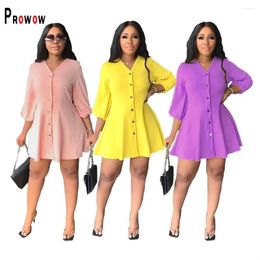 Casual Dresses Prowow V-neck Women Dress 2024 Design Office Lady Slim Fit Outfits Solid Colour A-line Female Clothing Streetwear Vestidos