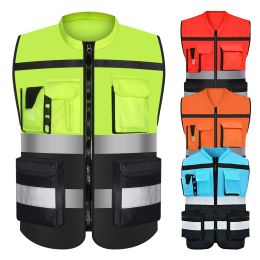 Clothing 5 Colours High Visibility Security Reflective Vest Pockets Design Two Tone Workwear Vest Outdoor Traffic Safety Cycling Wear