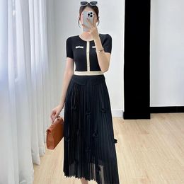 Party Dresses Miyake Pleated Loose Summer Vintage Dress Women's 2024 High End Temperament Spliced Mesh Mid Length Formal