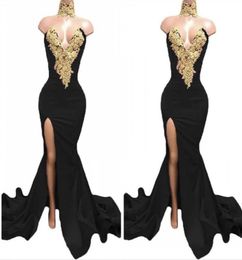 Black Long Split Prom Dresses 2020 Formal Evening Party Pageant Gowns African Dress High Neck Mermaid Plus Size Custom Made6817986