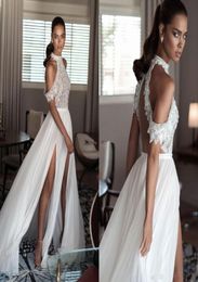 Elihav Sasson Bohemia Newest Sexy Beach Wedding Dresses High Neck Off Shoulder Delicate Beaded Chiffon Split Backless wedding gown5240925