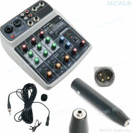 Accessories Micwl 10m Phantom Power Lavalier Microphones with Mixer 4 Channel Sound Mixing Console 2 Xlr 3pin 2 6.35mm Input