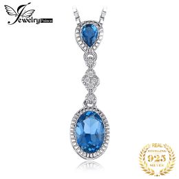 Necklaces JewelryPalace 1.1ct Natural London Blue Topaz 925 Sterling Silver Pendant Necklace for Woman Fashion Gemstone Jewellery No Chain