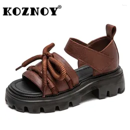 Dress Shoes Koznoy 5cm Ethnic Knot Platform Wedge Autumn Women Mary Jane Ladies Genuine Leather Summer Fashion Sandals Round Spring