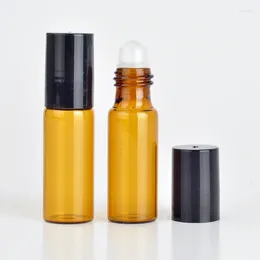 Storage Bottles 100pcs/lot 3ml Thin Glass Roll On Bottle Oil Vials With Roller Metal /Glass Ball Sample Test Essential Amber