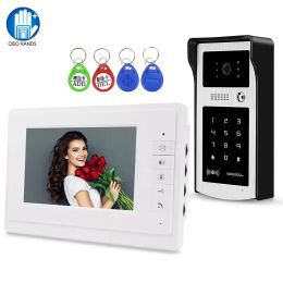 Intercom 7'' Colour Wired Video Door Phone RFID Video Camera Doorbell Intercom System for Home Apartments Support Card Password Unlock