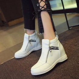 Fitness Shoes High-top Casual Women Thick-soled Sneakers 2024 Slope Heel Side Zipper Increased Within 8CM White