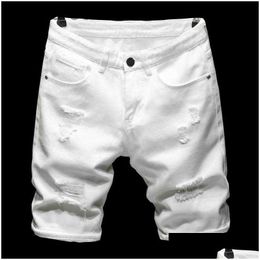 MenS Jeans Summer Pure White Black Lightweight Ripped Denim Shorts Classic Brand Clothing Young Mens Slim Straight Casual Drop Deli Dhlfq 2ZRE