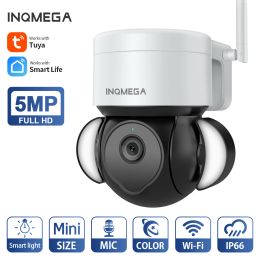 Cameras INQMEGA 5MP Wifi TUYA CAMERA Smart Cloud PTZ IP Camera Outdoor Foodlight Google Home Alexa Video Surveillance Cam for Yard