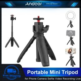 Monopods Andoer Mini Tripod Portable Lightweight Extendable Tripod Stand Handle with Rotatable Ball Head for Phone Camera Video Recording