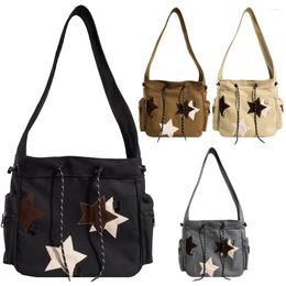 Bag Women Cute Crossbody Large Capacity Canvas Messenger Star Applique Y2K Street Style School For Teens Students