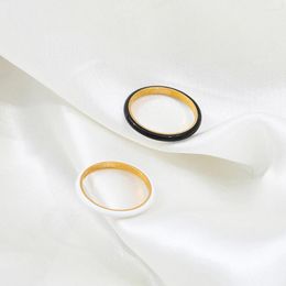 Cluster Rings Joolim Jewelry High End Pvd Wholesale Trendy Curved Black White Enamel Dripping Glue Stainless Steel Finger Ring For Women