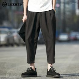 Men's Pants LUZHEN 2024 Spring Stylish Solid Colour Pencil Original Trendy Loose Elegant Men Cropped Trousers LZ2048