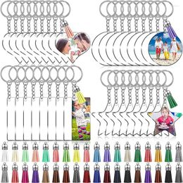 Keychains 144PCS Acrylic Blank Clear Keychain With Leather Tassel For Vinyl Projects Sublimation Ornament Custom DIY Tags