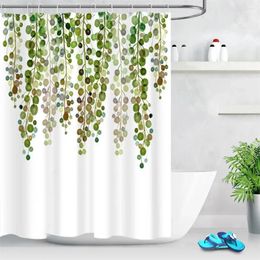 Shower Curtains Eucalyptus Curtain Hooks Green Leaves Bathroom Leaf Bath Polyester Fabric Watercolor Floral Screen