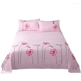 Bedding Sets Three-piece Cotton Twill Embroidered Lotus Bed Sheet(1 Flat Sheet 2 Pillowcases) For Home Pink
