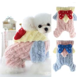 Dog Apparel Pet Hooded Jumpsuit Soft Onesie Sweet Dot Bowknot Warm Coral Fleece Puppy Costume For Fall Winter