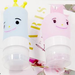 Adorable Princess and Prince Cartoon Silicone Dispensing Bottles for Lotion Shampoo and Body Wash - Cute and Convenient Containers for Kids'