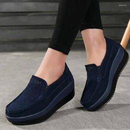 Fitness Shoes Spring Women Flat Loafers Suede Ladies Leather Hollow Platform Slip On Flats Bottom Moccasins Creepers