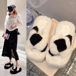 Slippers 2024 Autumn/Winter Fashion Personalized Color Matching Comfortable Matsuke Soft Sole Wool For Home And Outdoor Wear