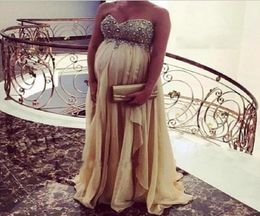 Plus Size Maternity Evening Dress Off the Shoulder Chiffon Crystal Prom Party Gowns Women Empire Pregnant Gowns6784716