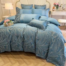 Bedding Sets Set Luxury Egyptian Cotton Leaf Embroidery Duvet Cover Bed Sheets And Pillowcases Soft Home Textiles 220x240