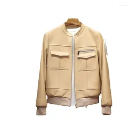 Women's Leather Genuine Jacket Sheepskin Trendy Slim Fit Stand Up Collar Short Korean