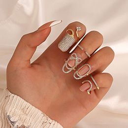 Ka Yi Trendy Geometric Diamonds Open Instagram, Unique Design, Elegant and Exquisite Nail Set Ring