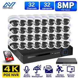 System NINIVISION H.265+ 32CH 4K NVR With 48V POE 8MP security indoor Weatherpro outdoor Audio IP Dome Camera Video Surveillance System