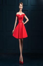 2017 New Evening Dresses Elegant Off the Shoulder Bride Gown Short RedBlue Girls Women Ball Prom Party HomecomingGraduation Form5815614