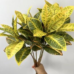 Decorative Flowers Artificial Plant Real Touch Sprinkle Golden Banyan Leaves Bouquet Bonsai For Fence Wedding Outdoor Shop Green Wall