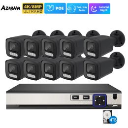 System FULL Color 8MP 4K Human Detect Security Camera System POE NVR Kit CCTV Video Record Two Way Audio Surveillance Camera Xmeye