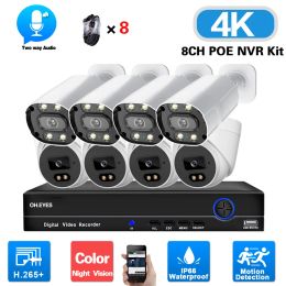 System 8CH 4K POE Security Camera System External Two Way Audio Colour Night Vision CCTV Video Surveillance Camera Kit XMEYE NVR Kit 8MP