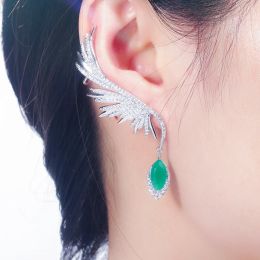 Earrings CWWZircons Luxury Full Cubic Zirconia Pave Popular Big Long Drop Feather Wing Ear Cuff Earrings for Women CZ625