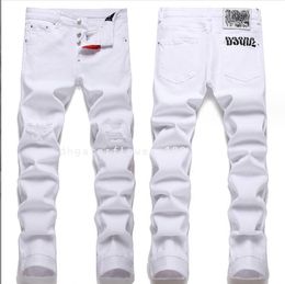 Second Square Red Men's Jeans Foreign Trade Solid White D Two Jeans Men's Slim Ripped Cotton Bullet Small Four Seasons Casual Cotton Fabric European And American Men