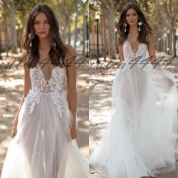 Dresses 2019 Cheap Sexy Beach Wedding Dresses Bohemian Deep V Line Sheer Neck Tulle Lace Applique Wedding Dress Bridal Gowns BOHO