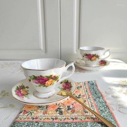 Cups Saucers Luxury Bone China Coffee And With Red Rose Pattern High-end Afternoon Tea Set