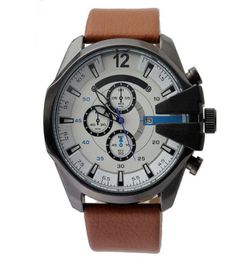 Brand Watches Men Big Case Mutiple Dials Date Display Leather Strap Quartz Wrist Watch 42801312069