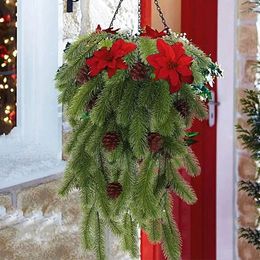 Decorative Flowers Simulation Pine Needles Pinecone Vine Wall Hanging Christmas Greenery Home Door Decoration Rattan