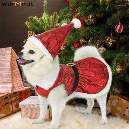 Dog Apparel WarmHut Christmas Mrs. Claus Sequin Dress Hat Set Party Cat Costumes Funny Puppy Xmas Cosplay Outfits