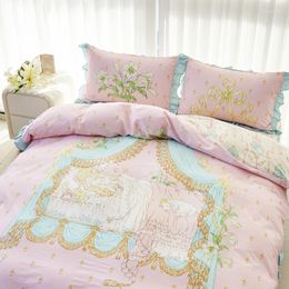 Bedding Sets Four-Piece Printing And Dyeing Plant Flower French Romantic Girl Pure Cotton 60 Heat Reservation Warm For 1.8M Bed Sheet