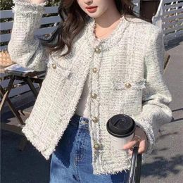 Women's Jackets 2024 High Quality Luxury Tweed Jacket Women Spring Fall Long Sleeve Cropped Top Fashion Design Tassel Pockets White