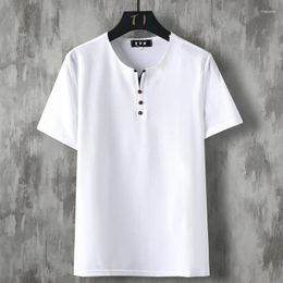 Men's Casual Shirts M-5XL Plus Size Solid Color Slim Fit Collarless Short Sleeved Business Shirt Light Weight Plain Summer Blouse