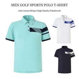 Shirts Man High Elastic Golf Wear Ice Silk Golf Shortsleeve Tshirt Men Lapel Shirt Stripe Casual Jersey Summer Cooling Tops S3XL