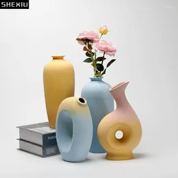 Vases Creative Minimalist Painted Ceramic Vase Flower Pots Decorative Flowers Arrangement Desk Decoration Porcelain Modern Decor
